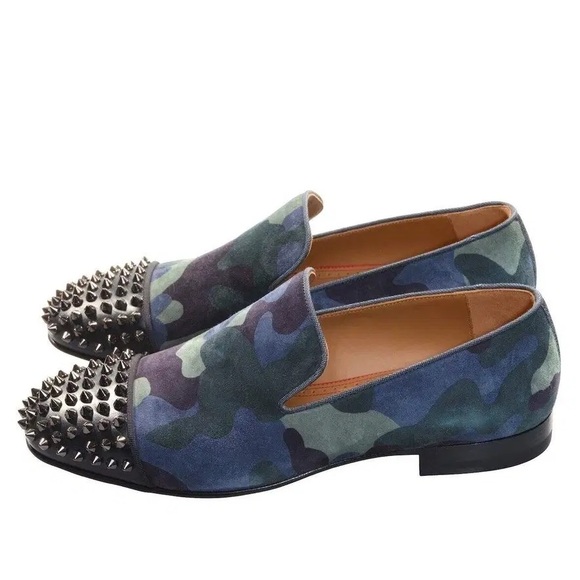 Christian Louboutin NEW Loafers Size 41 8.5 Spooky Flat In Green / Blue Camo 🔥🔥🔥